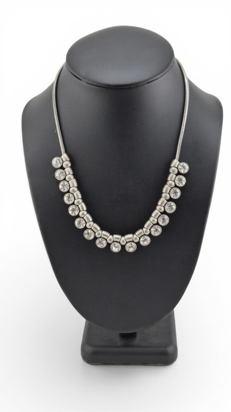 Signed Lia Sophia Silver Tone Clear Rhinestone Statement Necklace Adjustable
